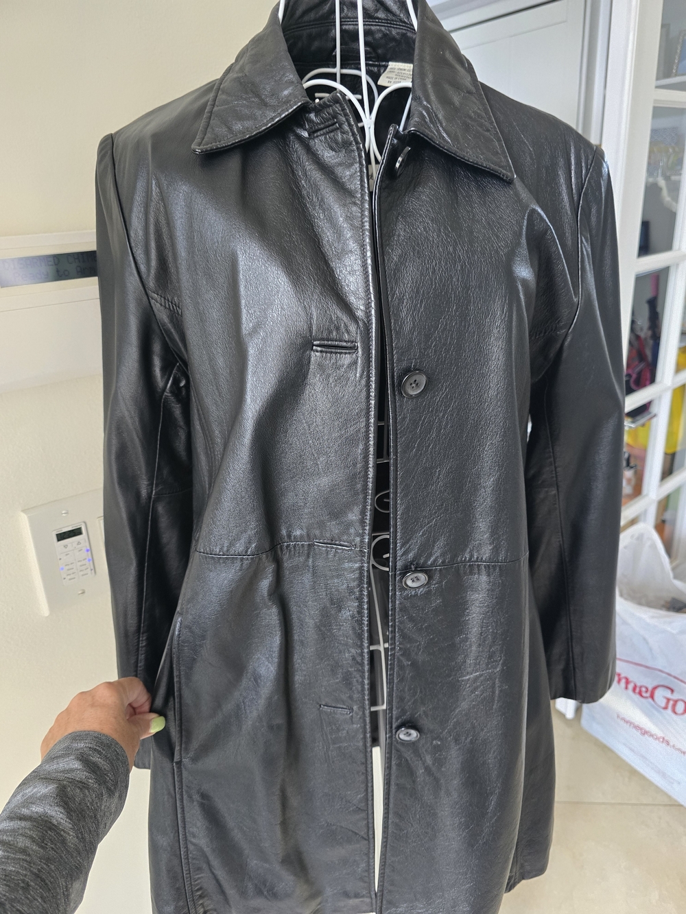 VTG 90s Ricardo Black Leather Short Trench Coat Minimalist Medium